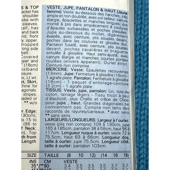 Butterick 3760 pattern Suit blazer top A line skirt straight pant size 8 10 - Picture 6 of 7